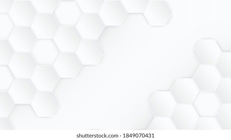Abstrakter, moderner, weißer 3D-Hexagon-Hintergrund. 3D-Vektorhexagon-Tech-Struktur abstrakter weißer Hintergrund. Science Technology Hexagonal Blocks Muster konzeptionelles Light Wallpaper. Vektorgrafik.