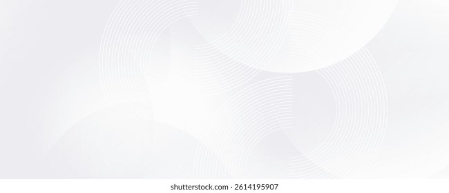 Abstract modern white background with circles and circular stripes. Vector illustration wide banner graphic design template for presentation, annual report, wallpaper, banner, background or cover.