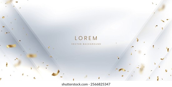 Abstract modern white background with gold confetti. Celebration grand opening party happy concept. Vector illustration