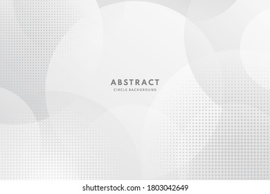 Abstract modern white and gray circle overlapping with halftone background. Minimal style Design. for presentation,banner, cover, web, flyer, card, poster, wallpaper,slide, magazine. Vector EPS10