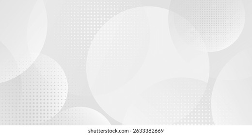 Abstract modern white and gray circle overlapping with halftone background. for presentation,banner, web, flyer, card, poster, wallpaper,slide, magazine. Minimal style Design.