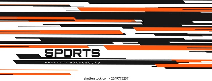 Abstrakte, moderne, weiße Sporthintergründe mit schwarz-orangefarbenen Linien. Vektorgrafik