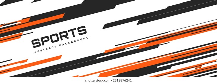 Abstract modern white wide sports background with diagonal black and orange lines. Vector illustration banner.