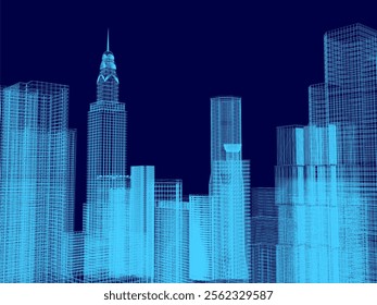 Abstract Modern wireframe City Skyline - Vector illustration Pattern