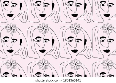 Abstract modern woman Drawing face art seamless pattern background ready to print