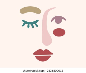 Abstract modern woman face. contemporary trendy beauty female face sign. colorful face poster drawing. Woman face doodle art. Vector illustration