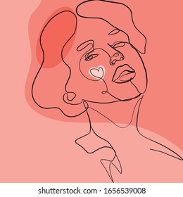 Abstract modern woman portrait drawn by one continuous line. 