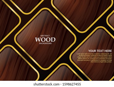 Abstract modern wooden squares pattern with golden edge. Vector illustration.	