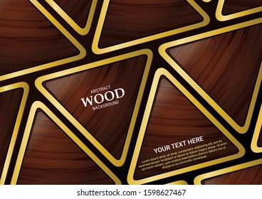 Abstract modern wooden triangles pattern with golden edge. Vector illustration.	