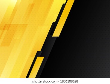 Abstract modern yellow and black stripes geometric diagonal with dots pattern background technology style. Vector illustration