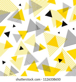 Abstract modern yellow, black triangles pattern with lines diagonally on white background. Vector illustration