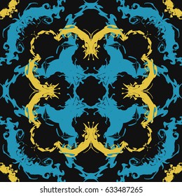 abstract modern yellow and blue native overlap style pattern on black