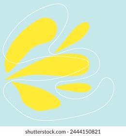 Abstract modern yellow colored shapes and white lines on light blue background. Art in minimal trendy style. Design template for social media post stories. Poster art. Wall art.