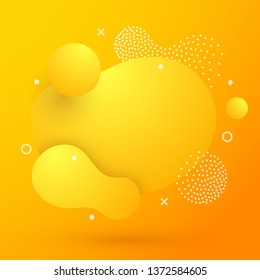 Abstract modern yellow liquid Background. Dynamic colorful elements design. Fluid gradient geometric shapes circles. For presentation, cover, logo, flyer, web. Futuristic amoeba vector illustration