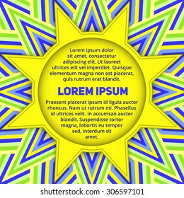 Abstract modern yellow round text or photo layout on decorative background of blue, green and yellow shades