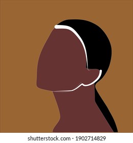Abstract modern young brutal african american black woman portrait silhouette. Fashion minimal trendy people face in paper cut mosaic flat style. Trendy art poster print. Vector drawn illustration.