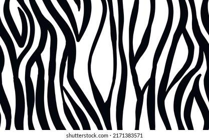 Resumen de diseño moderno de cebra sin fisuras. Los animales están de moda. Ilustración de material vectorial decorativo blanco y negro para impresión, tarjeta postal, tela, textil. Ornamento moderno de piel estilizada.