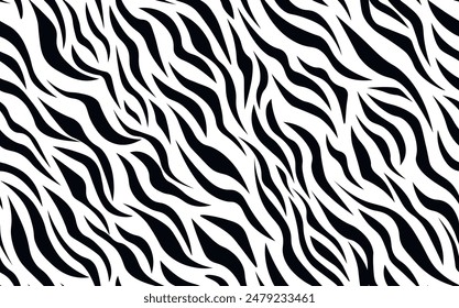 Abstractas patrón moderno sin fisuras de la cebra. Fondo de moda de los animales. Ilustración de stock de Vector decorativo blanco y negro para impresión, tarjeta, postal, tela, textil. Adorno moderno de piel estilizada.