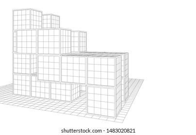 
abstract modular architecture 3d illustration