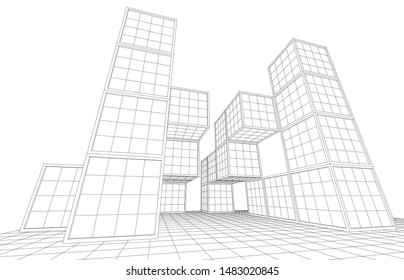 
abstract modular architecture 3d illustration