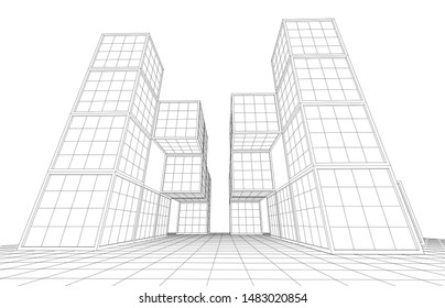 
abstract modular architecture 3d illustration