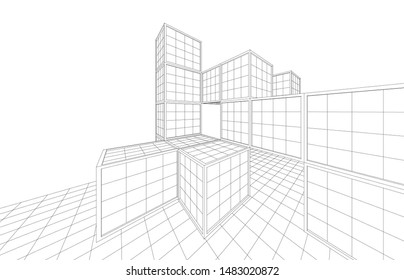 
abstract modular architecture 3d illustration