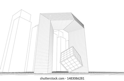 
abstract modular architecture 3d illustration