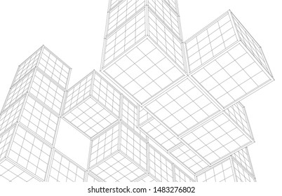 abstract modular architecture 3d illustration