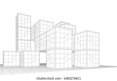 abstract modular architecture 3d illustration
