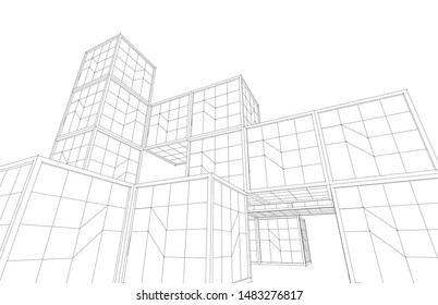 abstract modular architecture 3d illustration