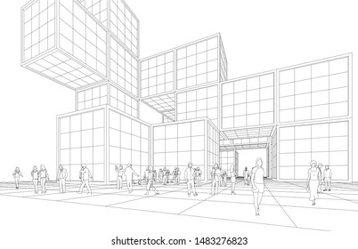 abstract modular architecture 3d illustration