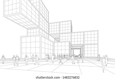 abstract modular architecture 3d illustration