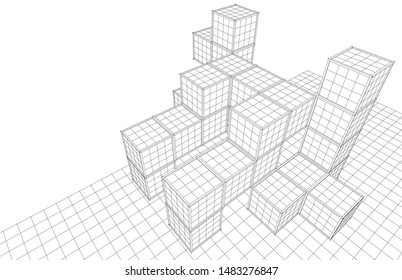 abstract modular architecture 3d illustration