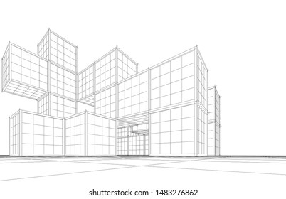 abstract modular architecture 3d illustration