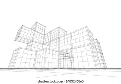 abstract modular architecture 3d illustration