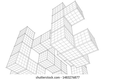 abstract modular architecture 3d illustration