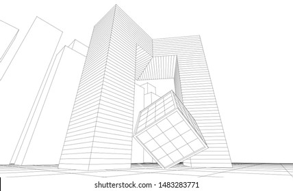 abstract modular architecture 3d illustration