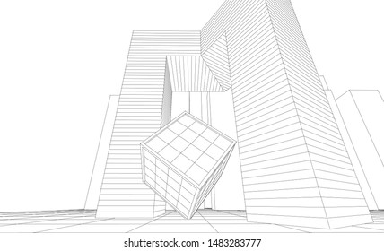abstract modular architecture 3d illustration