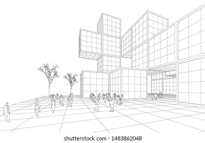 abstract modular architecture 3d illustration