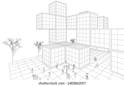 abstract modular architecture 3d illustration