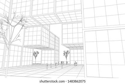 abstract modular architecture 3d illustration