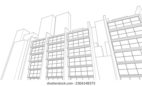 ilustración 3d de arquitectura modular abstracta