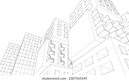 ilustración 3d de arquitectura modular abstracta