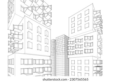 ilustración 3d de arquitectura modular abstracta