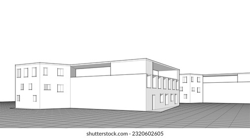 ilustración 3d de arquitectura modular abstracta