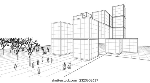 abstrakte modulare Architektur 3D-Illustration