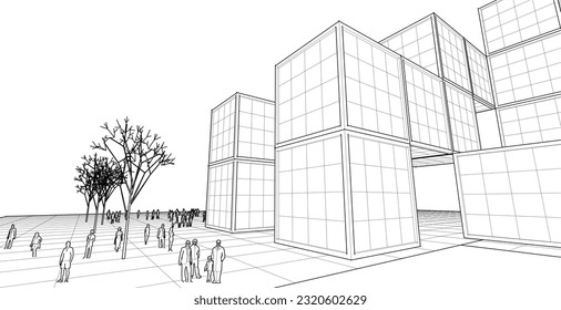 abstract modular architecture 3d illustration