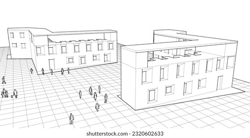 ilustración 3d de arquitectura modular abstracta