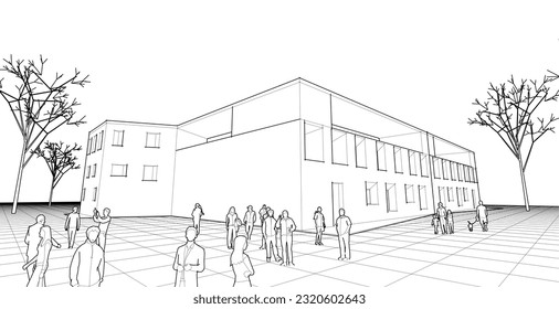 ilustración 3d de arquitectura modular abstracta