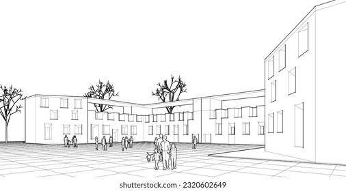 abstrakte modulare Architektur 3D-Illustration